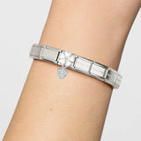 Nomination Classic Silver Enamel White Flower Heart Drop Charm