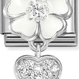 Nomination Classic Silver Enamel White Flower Heart Drop Charm