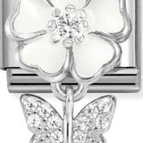Nomination Classic Silver Enamel White Flower Butterfly Drop Charm