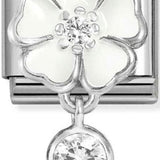 Nomination Classic Silver Enamel White Flower CZ Drop Charm