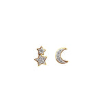 Dew Gold Plated Pavé Crescent Moon & Star CZ Stud Earrings