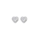 Dew Silver Ridged Heart CZ Stud Earrings