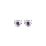 Dew Silver Ridged Heart Purple CZ Stud Earrings
