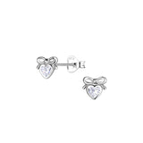 Dew Silver Heart Bow CZ Stud Earrings