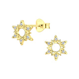 Dew Sterling Silver Gold Plated Sparkle Sun CZ Stud Earrings