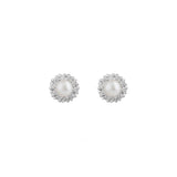 Dew Pearl Halo CZ Stud Earrings