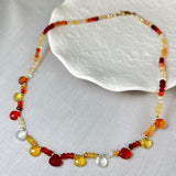 9ct Yellow Gold Fire Opal Faceted Briolette Necklace