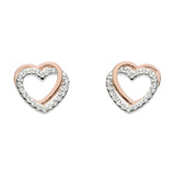 Dew Entwined Heart CZ Rose Stud Earrings