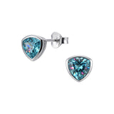 Dew Sterling Silver Trillion Cut Blue CZ Stud Earrings