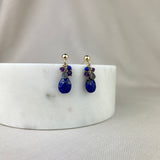 9ct Yellow Gold Lapis Lazuli Cluster Stone Drop Earrings