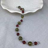 Sterling Silver Handmade Grossular Garnet with Red Carnelian Bead Bracelet