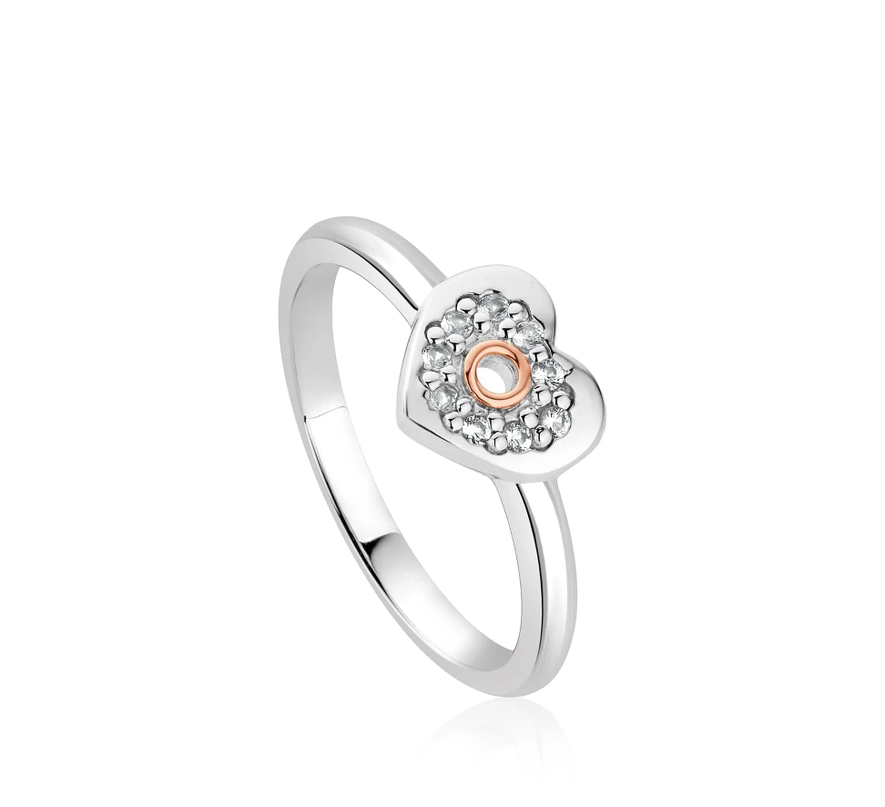 Clogau Gold Sterling Silver Cariad Sparkle Heart Ring