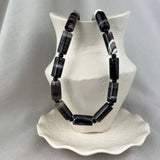 Sterling Silver Banded Agate Elongated Bead Necklace 17"