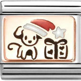 Nomination Classic Rose Gold Enamel Puppy Dog with Santa Hat Charm