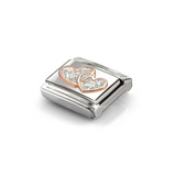 Nomination Classic Rose Gold Glitter Enamel Silver Double Heart Charm