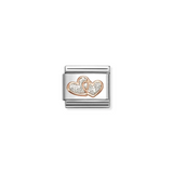 Nomination Classic Rose Gold Glitter Enamel Silver Double Heart Charm