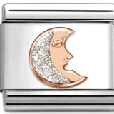 Nomination Classic Rose Gold Glitter Enamel Silver Moon Charm