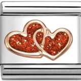 Nomination Classic Rose Gold Glitter Enamel Red Double Heart Charm