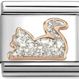 Nomination Classic Rose Gold Glitter Enamel Silver Cat Charm