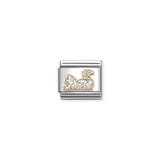 Nomination Classic Rose Gold Glitter Enamel Silver Cat Charm
