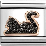 Nomination Classic Rose Gold Glitter Enamel Black Cat Charm