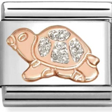 Nomination Classic Rose Gold Glitter Enamel Silver Turtle Charm
