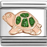 Nomination Classic Rose Gold Glitter Enamel Green Turtle Charm