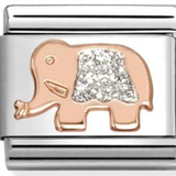 Nomination Classic Rose Gold Glitter Enamel Silver Elephant Charm