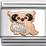 Nomination Classic Rose Gold Glitter Enamel Silver Owl Charm