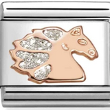 Nomination Classic Rose Gold Glitter Enamel Silver Unicorn Charm