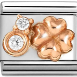 Nomination Classic Rose Gold CZ White Raised Clover Charm