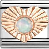 Nomination Classic Rose Gold Diamond Cut Heart White Opal Charm