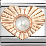 Nomination Classic Rose Gold Diamond Cut Heart White Pearl Charm