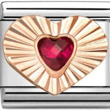 Nomination Classic Rose Gold Diamond Cut Heart Red CZ Charm