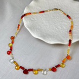 9ct Yellow Gold Fire Opal Faceted Briolette Necklace