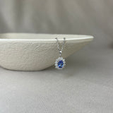 18ct White Gold Tanzanite Diamond Oval Cluster Pendant