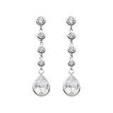 Dew Silver Pear Shape CZ Graduated Drop Earrings