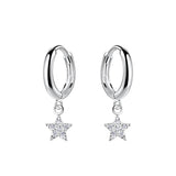 Dew Silver Charm Star CZ Hinged Hoop Earrings 11mm