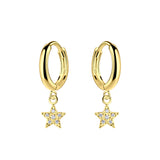 Dew Silver Gold Plated Charm Star CZ Hinged Hoop Earrings 11mm