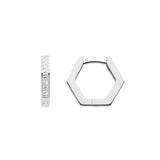 Dew Silver Hexagonal Hoop Earrings 12mm