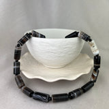 Sterling Silver Banded Agate Elongated Bead Necklace 17"