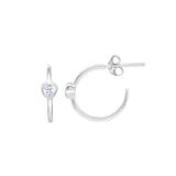 Dew Silver Heart CZ Stud Hoop Earrings 16mm