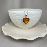 Natural Cognac Amber Small Heart Pendant