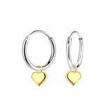 Dew Silver Gold Plated Charm Heart CZ Sleeper Hoop Earrings 12mm