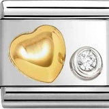 Nomination Classic Gold Raised Heart with Solitaire CZ Charm