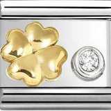 Nomination Classic Gold Raised Clover with Solitaire CZ Charm