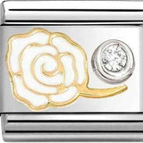 Nomination Classic Gold Enamel White Rose with Solitaire CZ Charm