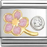 Nomination Classic Gold Enamel Pink Flower with Solitaire CZ Charm