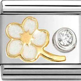 Nomination Classic Gold Enamel White Flower with Solitaire CZ Charm