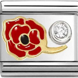 Nomination Classic Gold Enamel Red Poppy with Solitaire CZ Charm